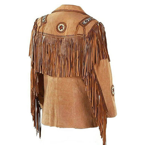 Men Cowboy Western Suede Fringe Leather Jacket