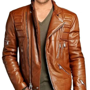 Mens Brown Padded Motorcycle Jacket