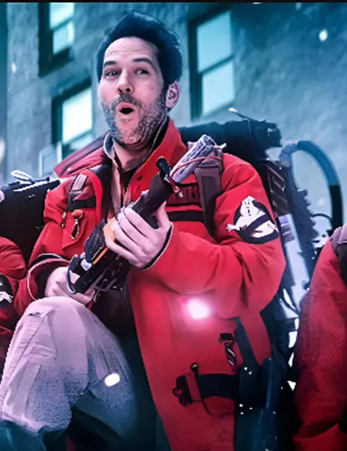 Paul Rudd Ghostbusters Frozen Empire Red Jacket