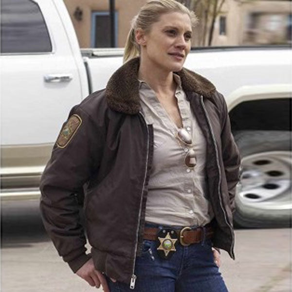 Sheriff Victoria Moretti Longmire Fur Collar Bomber Jacket