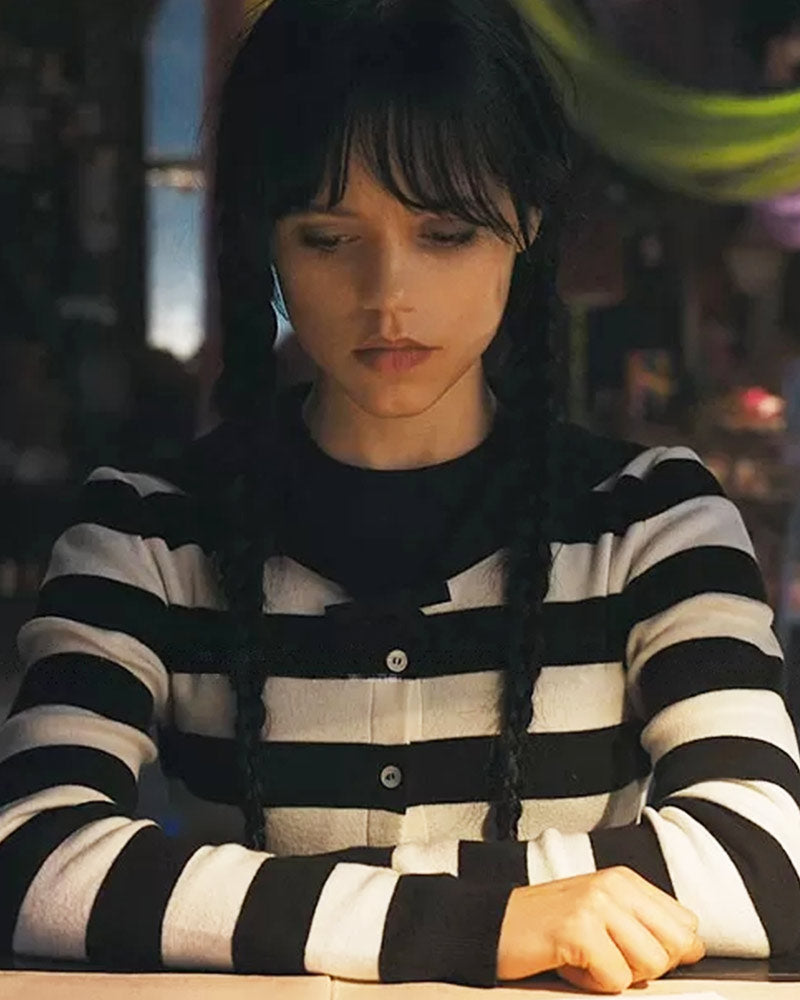 Wednesday TV Series Jenna Ortega Striped Cardigan