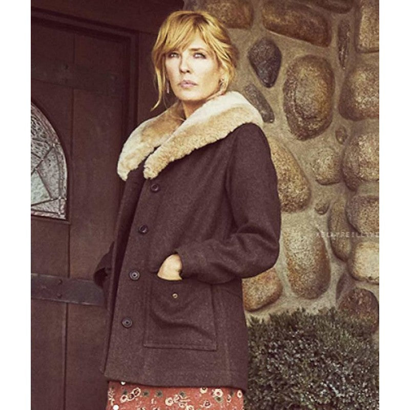 Yellowstone Beth Dutton Fur Shawl Collar Coat