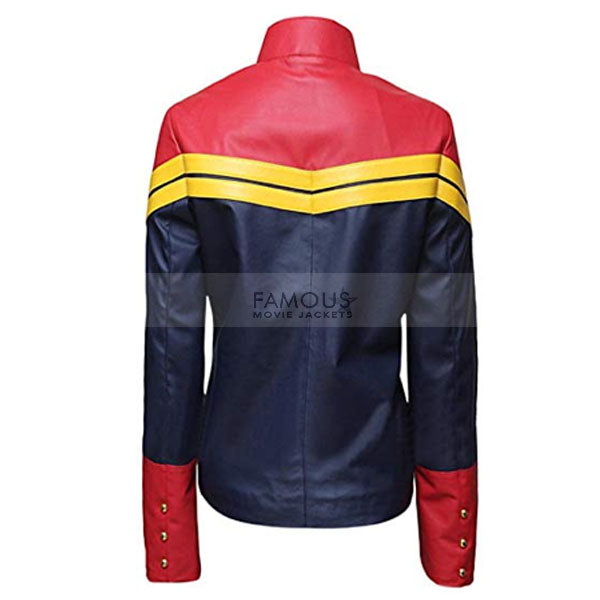 Captain Marvel Red and Blue Leather Jacket with Yellow Star